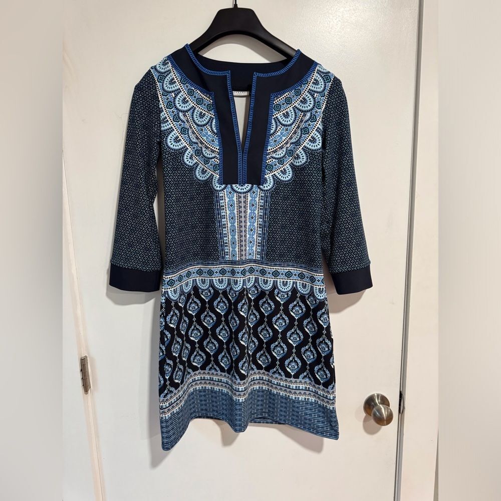 Spectacular Cabana Life Navy and Light Blue Printed Swim Cover-Up Dress - Picture 2 of 11